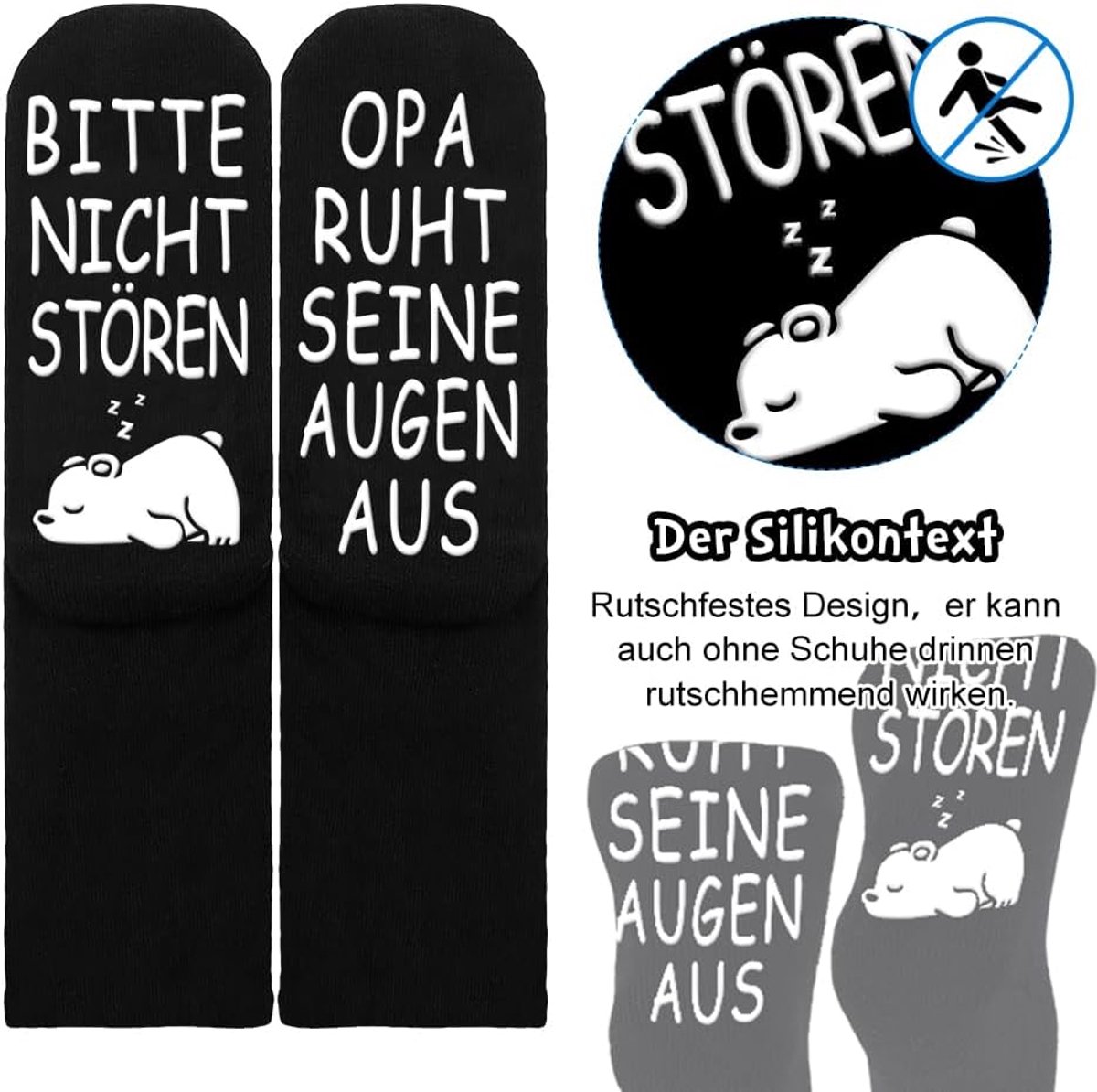 Cadeausokken, opa-cadeaus, verjaardagssokken met spreuk "Bitte nicht storen, Opa ruht seine Eyes", grappige sokken voor heren, 43-46, verjaardagscadeau voor mannen, kerstcadeaus voor opa, zwart,