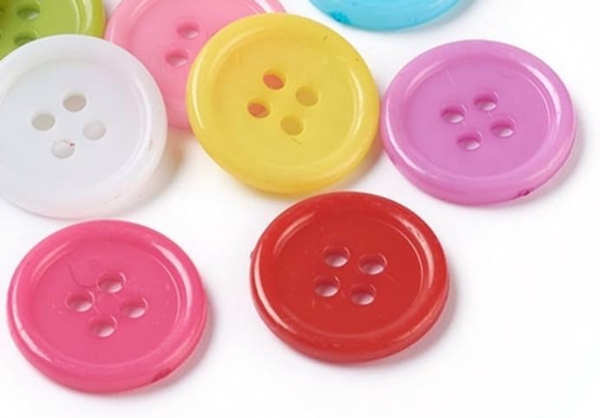 Knopen 17 mm (1,7 cm) kleurrijk rond in willekeurige gekleurde mix viergats knopen van 1 mm per gat - 4-gaats knopen voor het knutselen naaien naaien knutselknopen