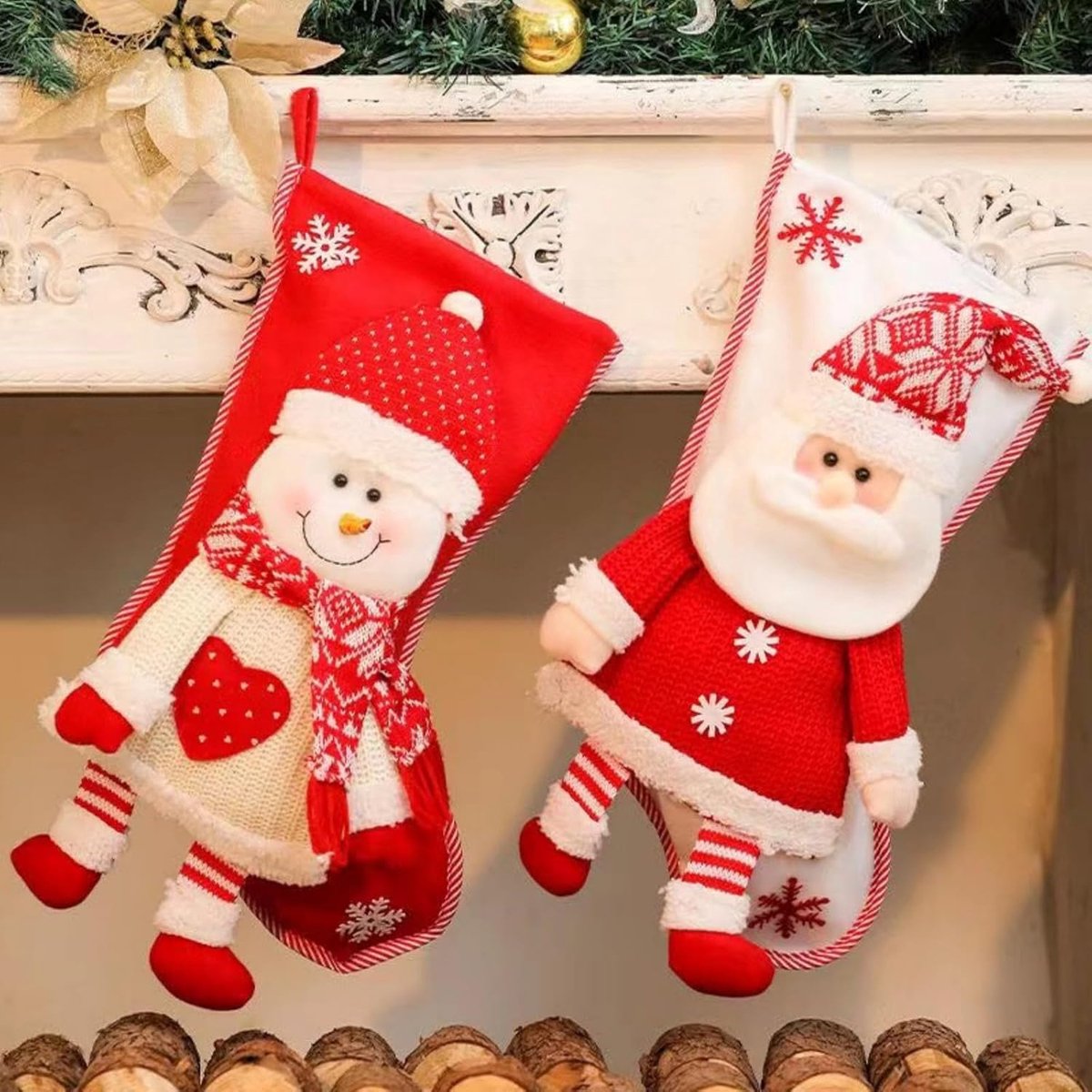 Kousen, kerstkousen, kerstkousen voor open haard, decoratie voor kerstkousen, Rood, 22*45cm, Kerstman