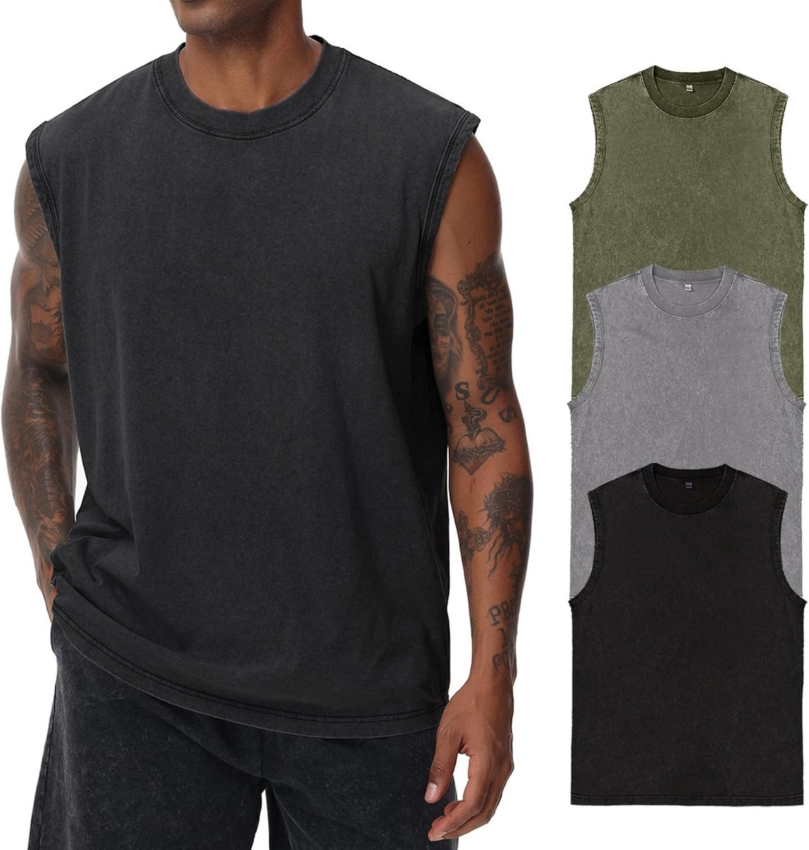 Korte mouwen zomer mouwloos shirt mannen fitness mouwloos vest, gewassen mouwloos T-shirt, workout gym katoen