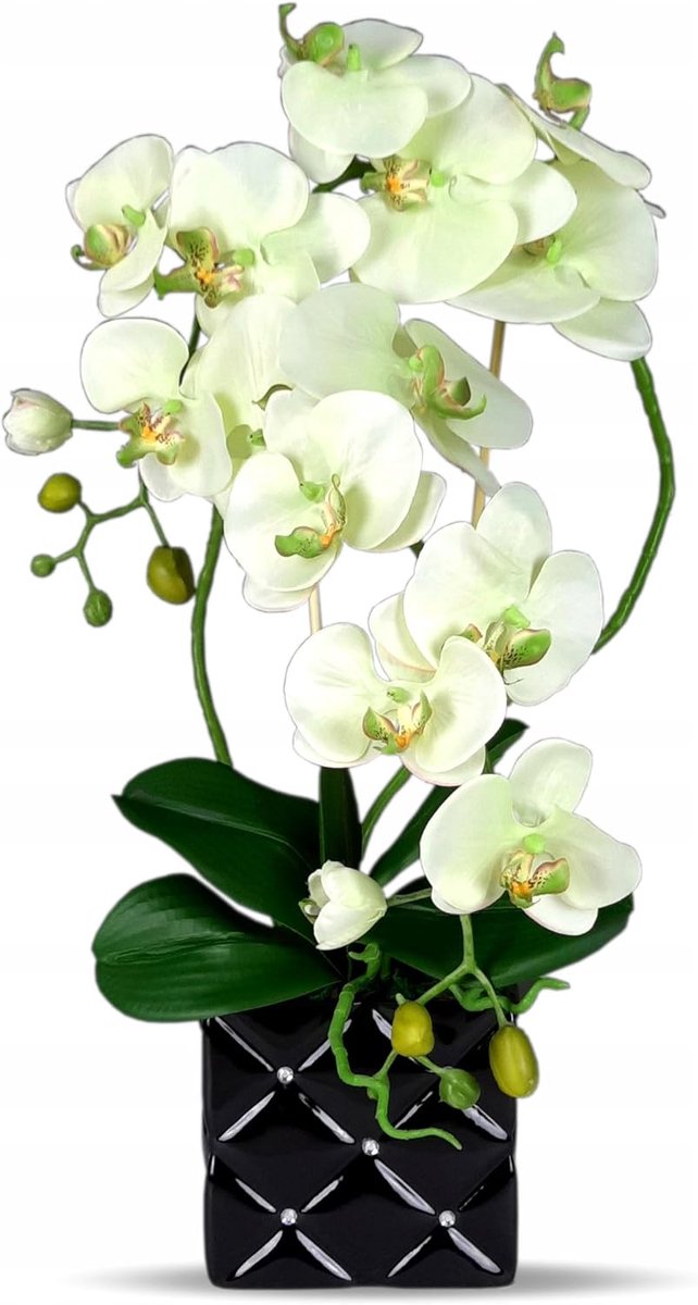 Kunstbloemen | orchidee in een zwarte pot | hoge kwaliteit | nieuw design | ecru | decoratie