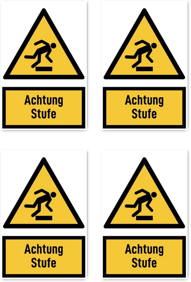 150x100 mm, 4 stuks - Let op niveau - Waarschuwingsteken met tekst (Duits) (geel/zwart) - rechtop - W007 - DIN EN ISO 7010 / ASR A1.3