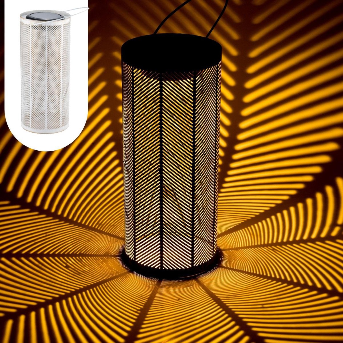 Zonne-lantaarn, decoratieve lamp, Scandinavische stijl, voor balkon en tuin, Bamba, wit