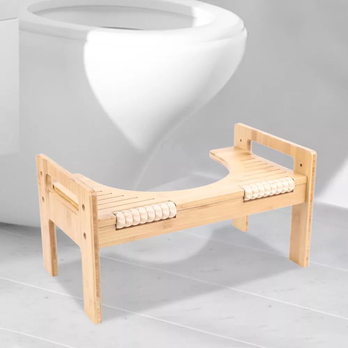 Toiletkruk, instelbare hoogte (17,8 cm, 22,9 cm), toiletkruk met voetmassage, badkruk, eendelige wc-kruk, kindervoetkruk, opstapkruk, hout
