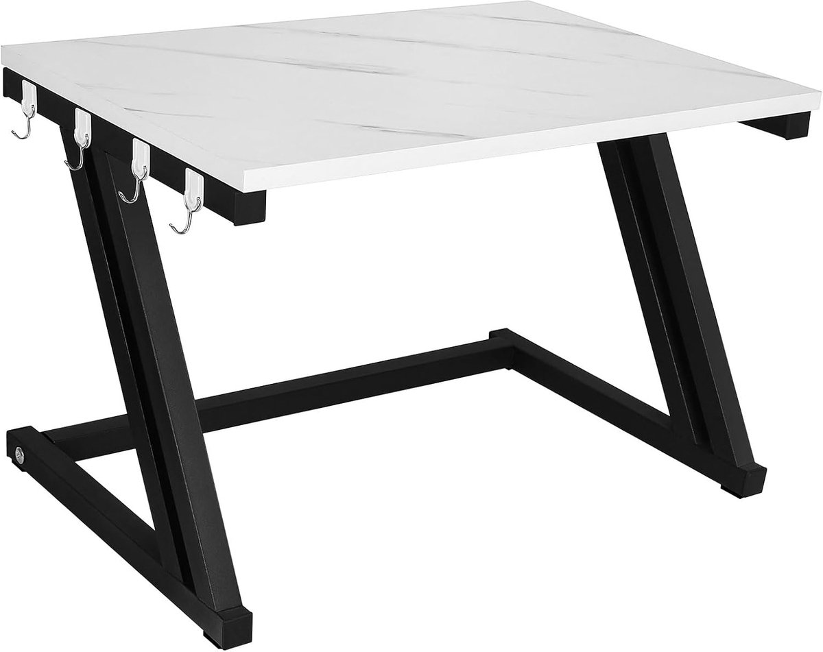 Magnetronhouder, opbergrek voor magnetron, multifunctioneel, opbergrek, magnetronkast, van koolstofstaal (57 x 38 x 38 cm, wit + wit marmer)