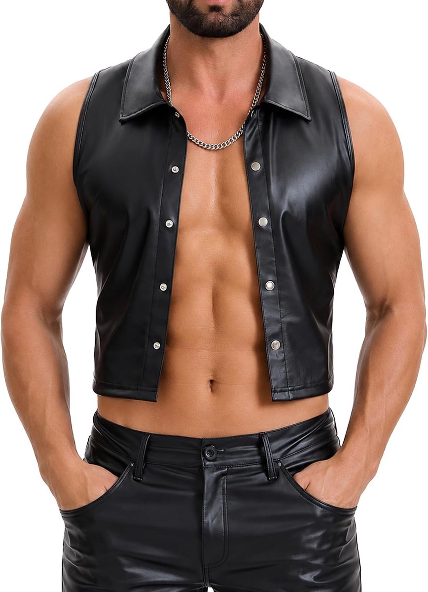 top voor heren, slim fit, T-shirt, spiertop met knoopsluiting, party-outfit, dansfeest, kostuum, rave, party, kleding, discoclub, Halloween, S-3XL