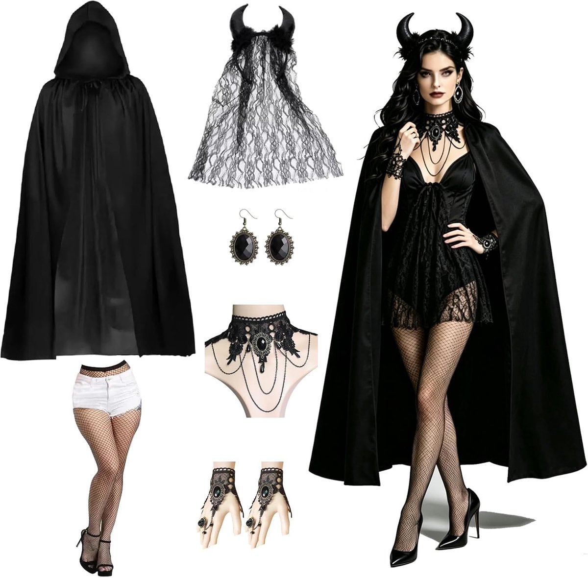 8-delige Heksenkostuum Halloween Dames met Accessoires