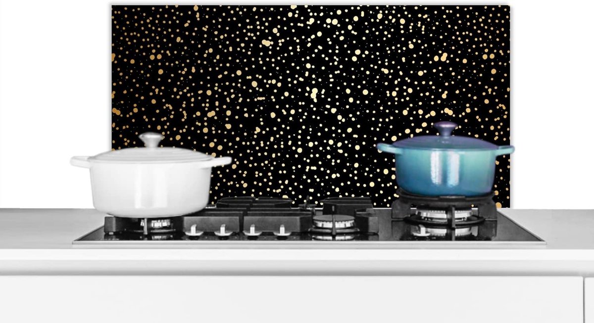 Spatscherm Keuken - 80x40 cm - Goud - Zwart - Stippen - Patronen
