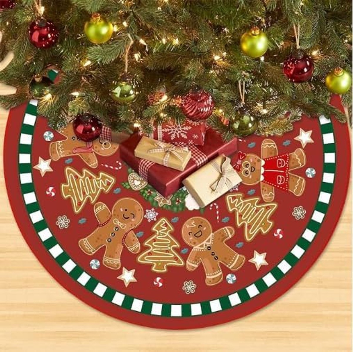 Onder kerstboom, 120 cm, rood van peperkoek (90 cm)