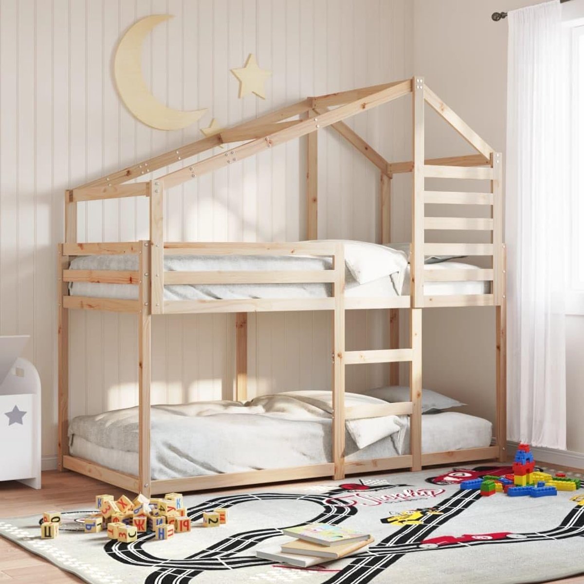 Massief grenenhout veilig ontwerp bedhuis naturel 90x190 cm