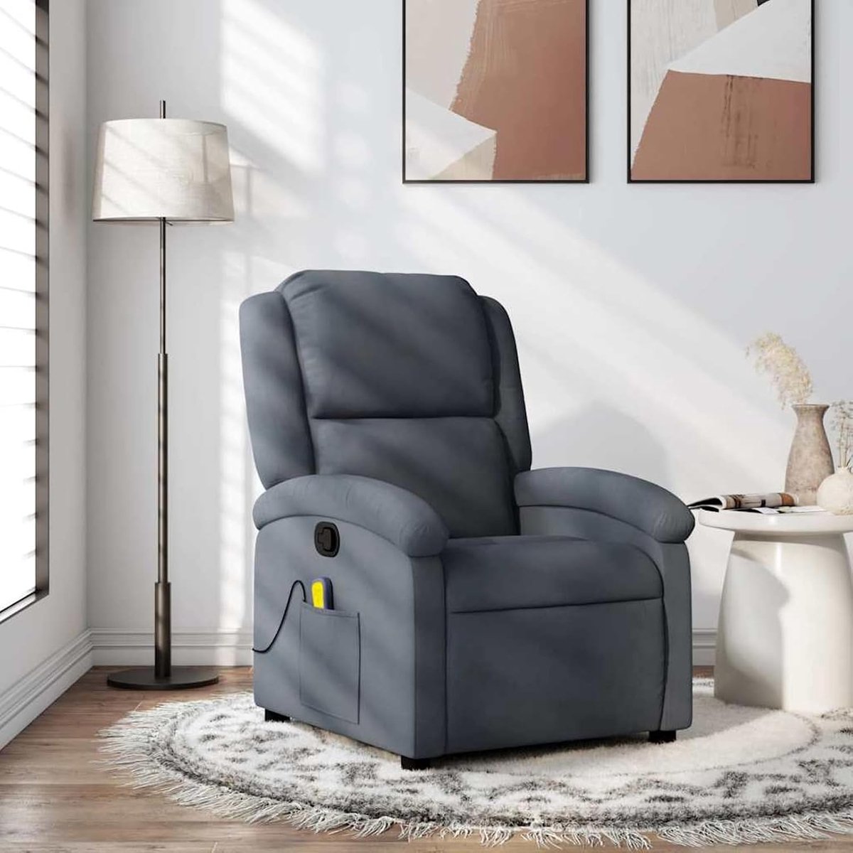 Massage-relaxstoel, donkergrijs fluweel, relaxstoel, televisiestoel, leesstoel voor woonkamer, slaapkamer, leeshoek, logeerkamer, 3205494