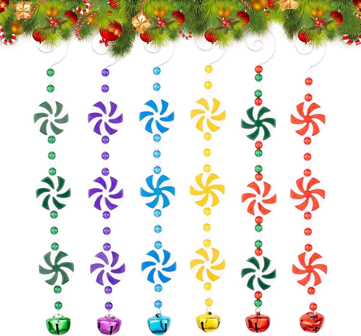 Suikerstok als kerstboomdecoratie, 6 stuks, kleurrijk en op te hangen, kerstversiering, voor woonkamer, slaapkamer, café, restaurant en verhoogt het feestelijke