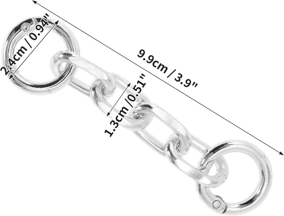 2 stuks aluminium zakketting, zakverlengingsketting, portemonneeketting, metalen schouderriem, verlenging met veerring voor tasriem, vervangende accessoires, zilverkleurig, 9,9 cm