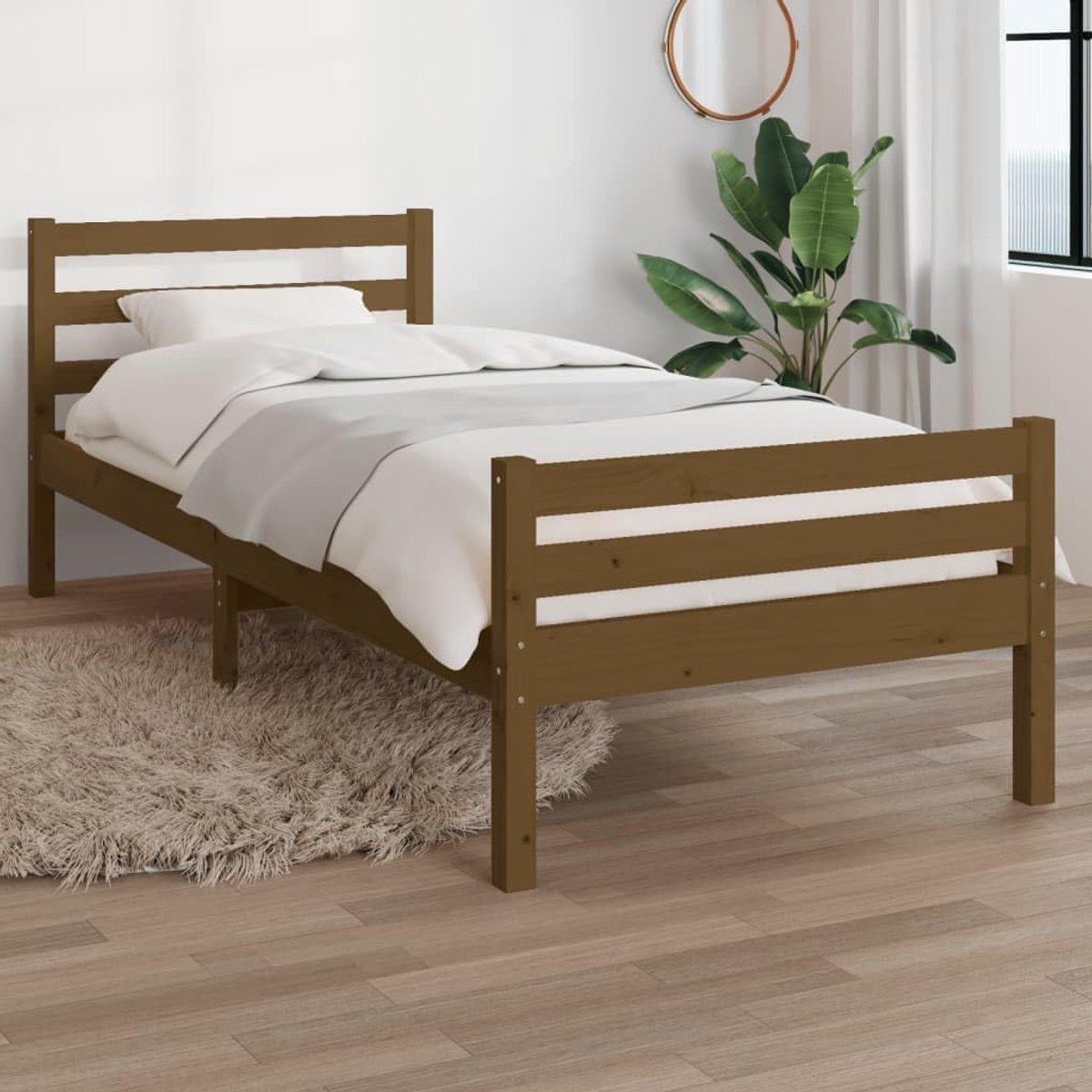 Bed tweepersoonsbed massief houten bed honingbruin 75x190 cm 2FT6 Small Single Geschikt voor familiekamers