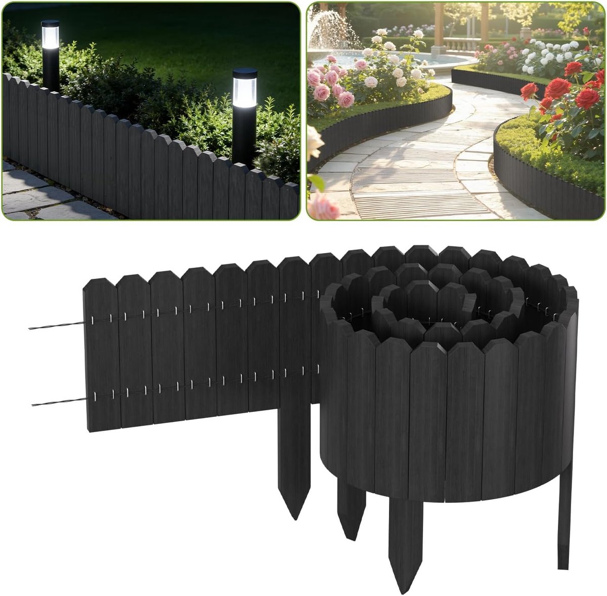 Gazonrand van hout, 30 x 200 cm, flexibele gazonrand van hout voor tuin, bloembedden en gazons, maairand, rolrand, steekhek voor bloembedden, antraciet, hoogte 30 cm