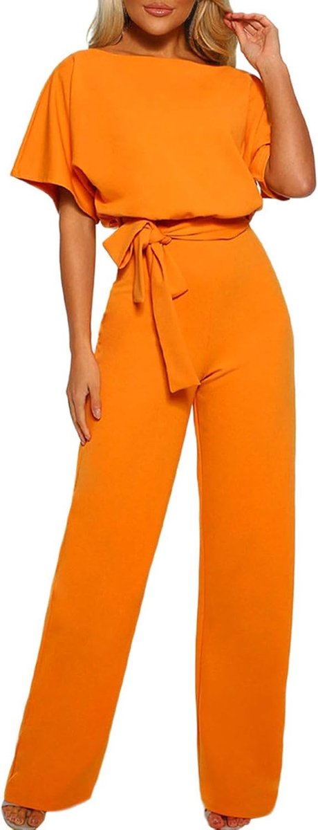 Losse jumpsuit met korte mouwen en ronde hals