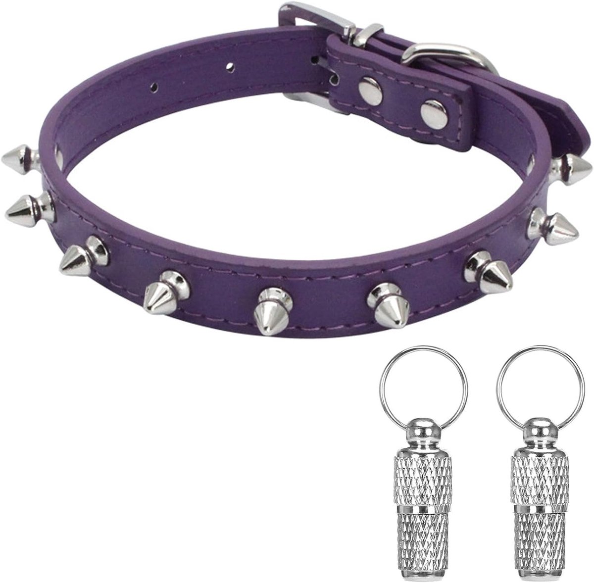 Hondenhalsband van leer voor kleine honden, geschikt voor kleine, middelgrote en grote honden en katten, paars XS