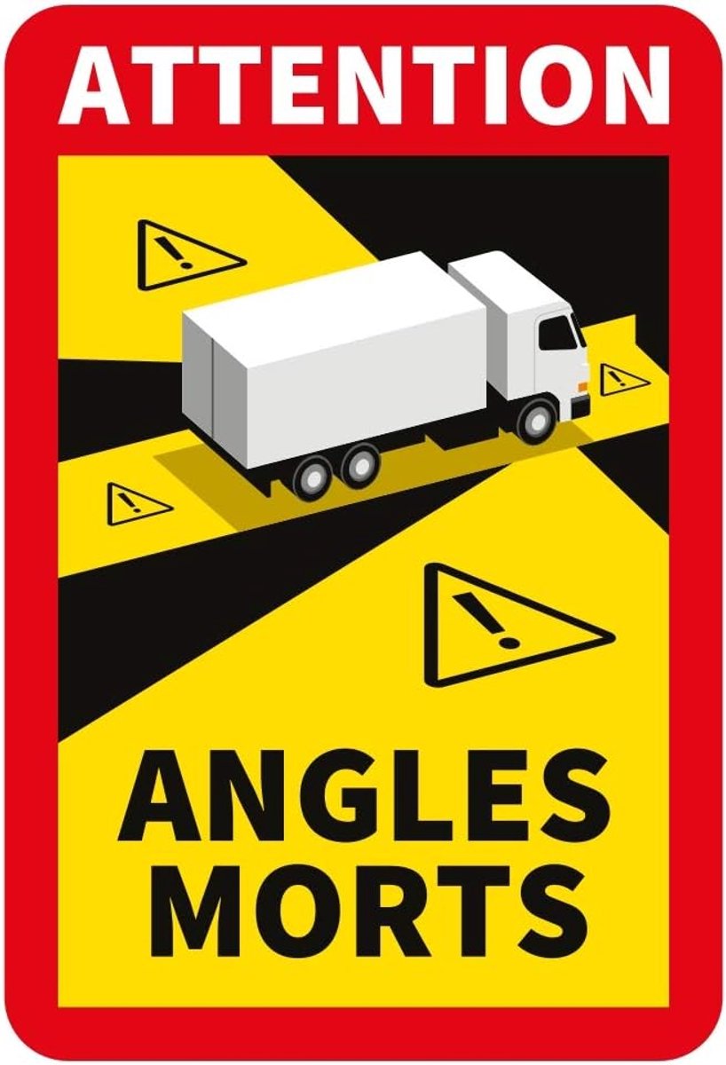 5 Stuks Vrachtwagenhoeken Morts Stickers voor Frankrijk | Extra Sterke Hechting en UV-bescherming | Attentie Waarschuwingsteken | Voertuig Dode Hoek Sticker (5PCS TRUCK)