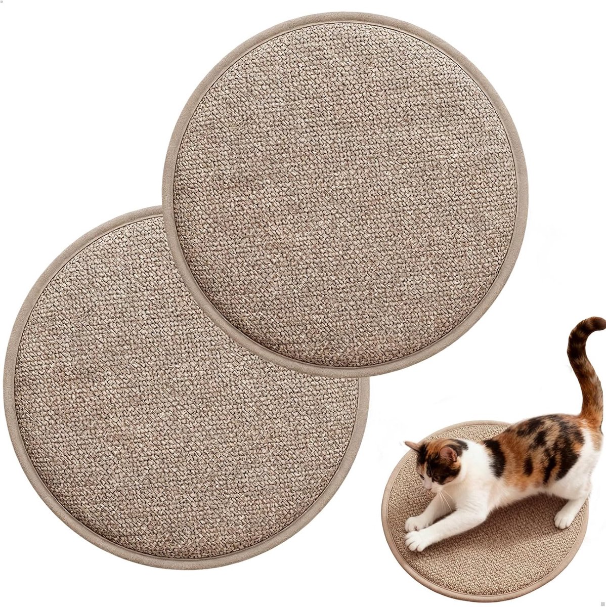 Krabtapijt Voor Katten, Kattenkrabmat, Rond Kraspad Voor Katten In Bruin, Ter Bescherming Van Tapijten En Banken, 30 X 30 Cm, 2 Stuks