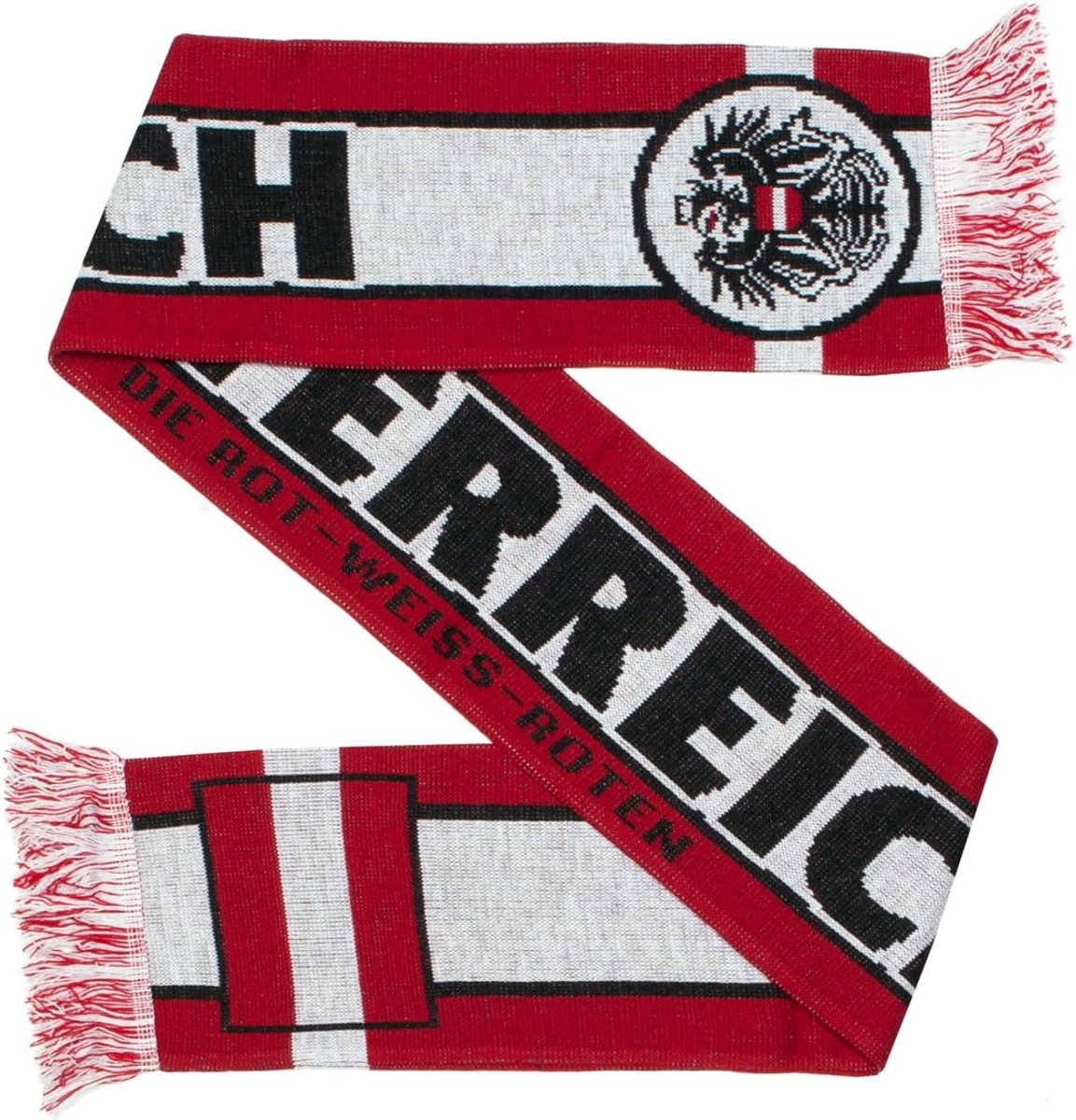 Oostenrijk voetbalsjaal, gebreide sjaal, wit, zwart, rood, eenheidsmaat