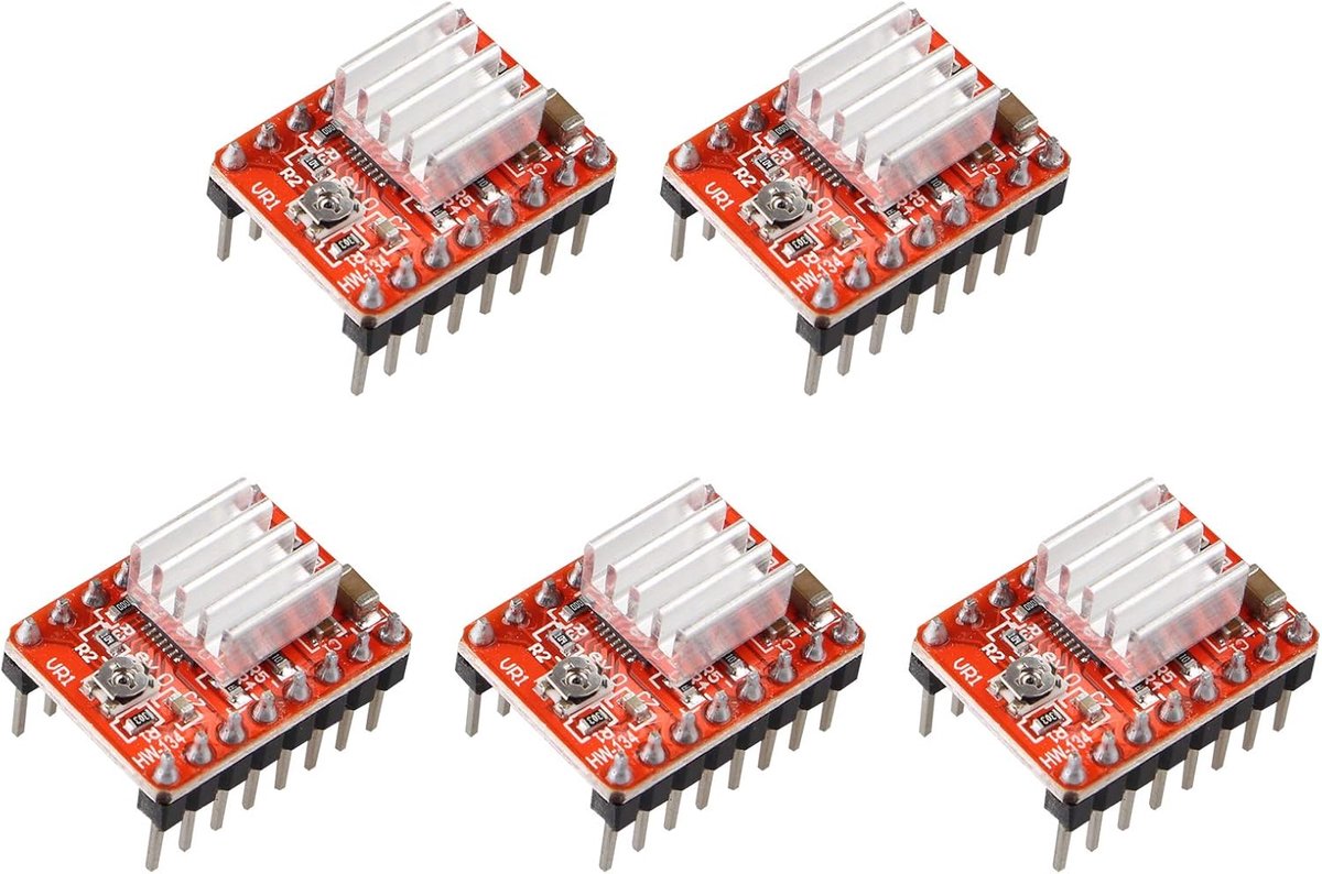 5 Stks StepStick A4988 Rood Arduino Stepper Compatibel Motor Driver Carrier Reprap Module Met Mini Koellichaam voor 3D Printer Controller Reprap Ramps1.4