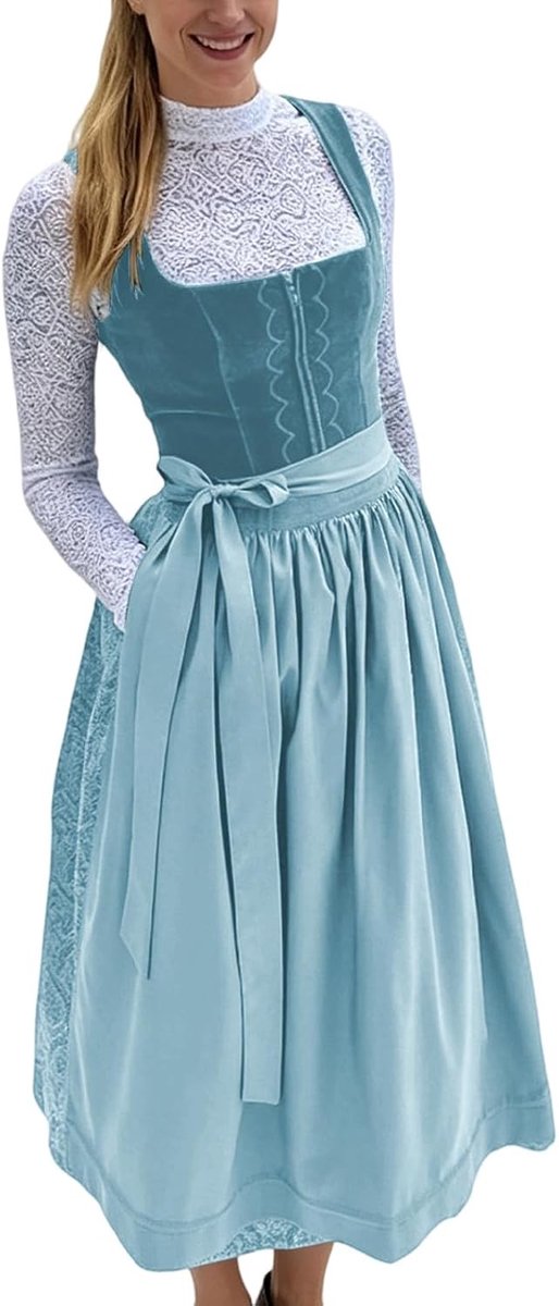 Dirndl Damen Midi Samtdirndl mit Dirndlschürze Trachtenkleid Oktoberfest