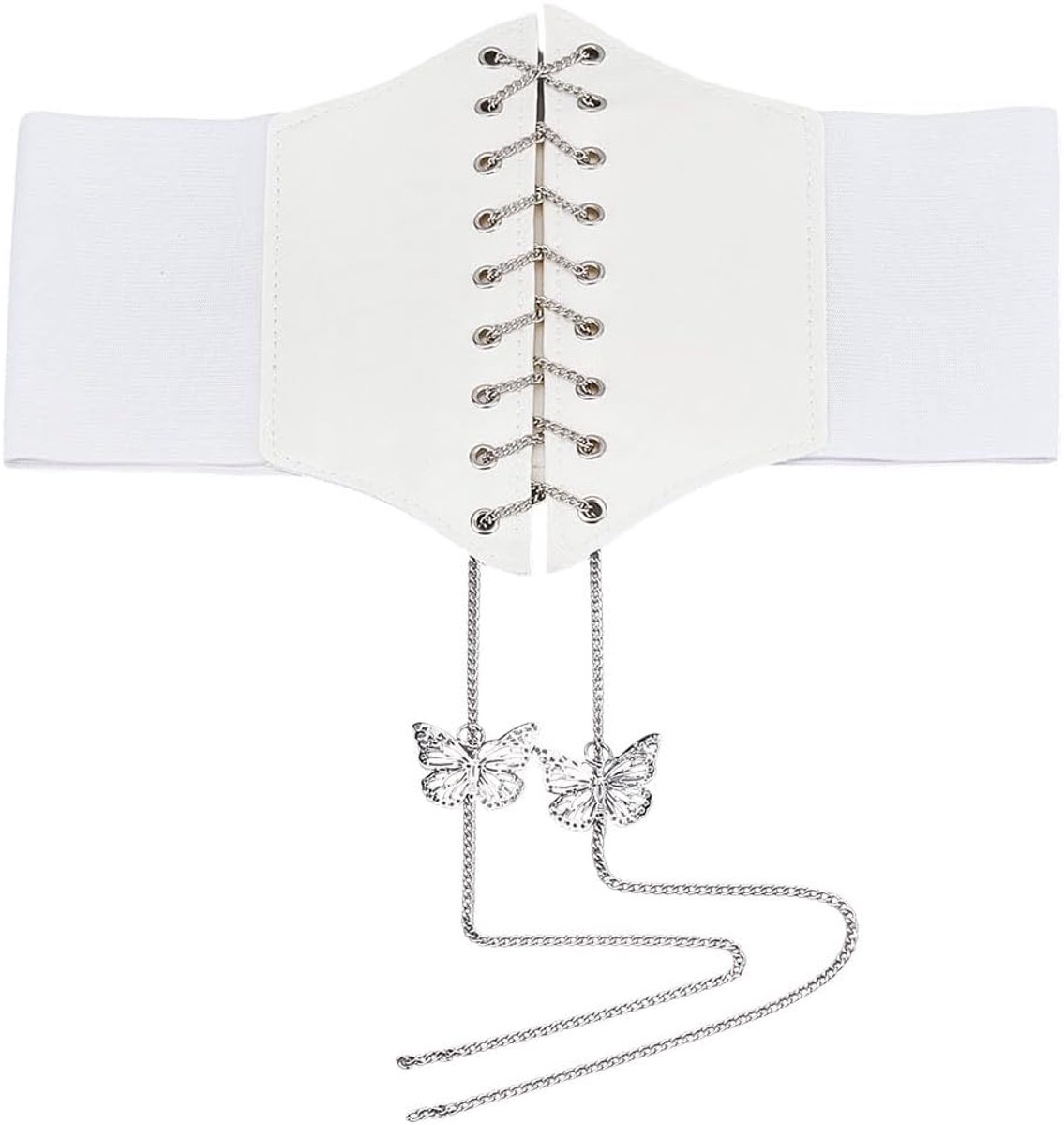 Dailygoods- Tailleriem Verstelbaar 69 cm - Elastische Tailleriem - Gouden Vlinder - Zilveren Ketting - Tailleband voor Dames - Uniek Design - Corsetba