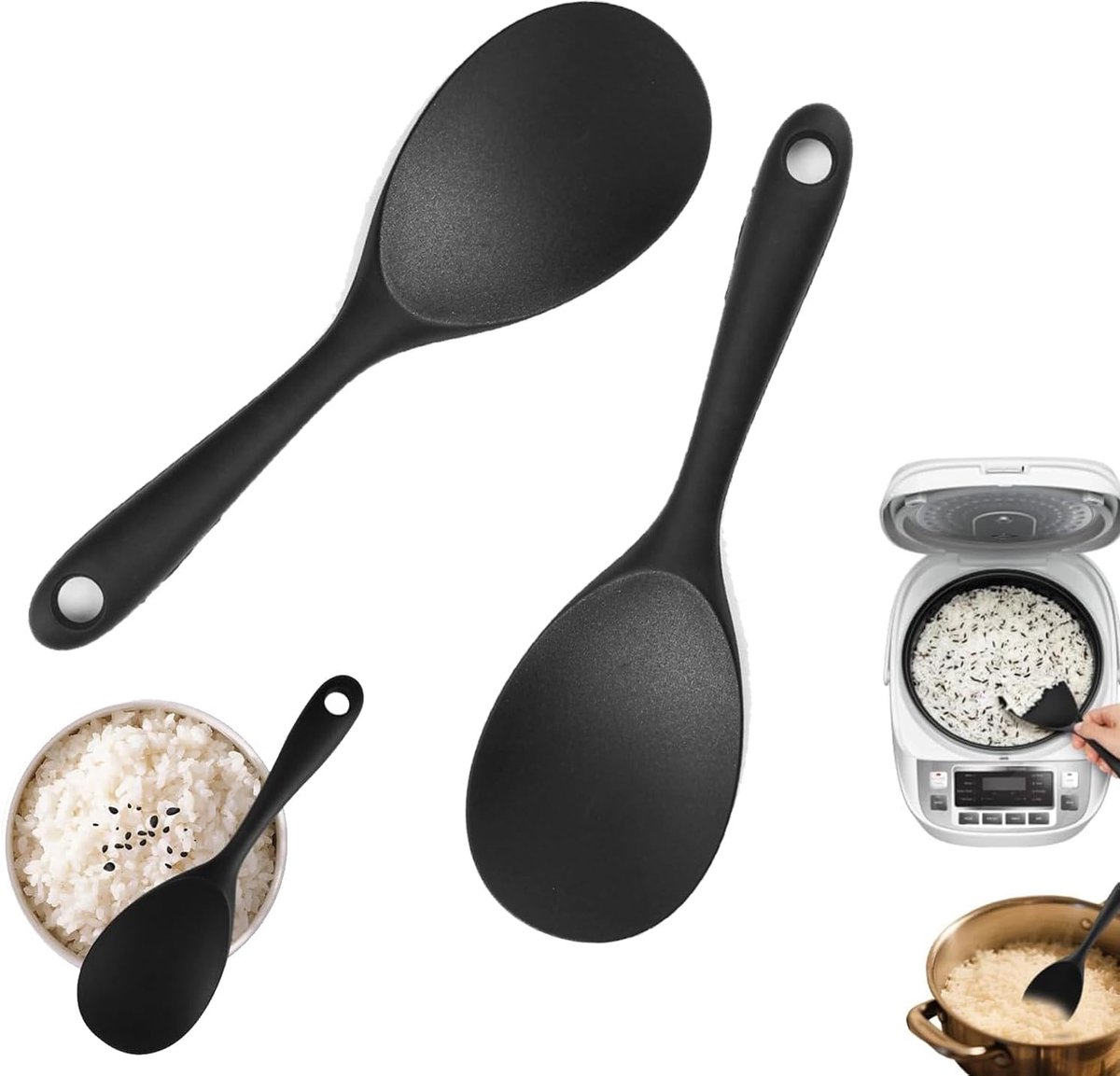 Dailygoods- Rijstkoker 2 stuks - Rijstlepel/scheplepel - Siliconen - Antiaanbaklaag - Ruimtebesparend - Duurzaam materiaal - Kookgerei