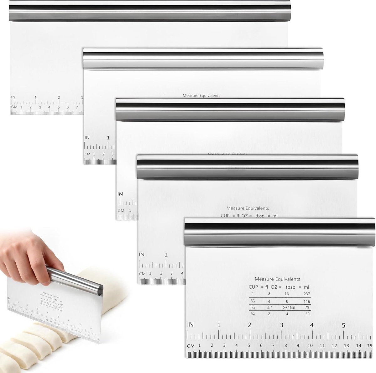 Dailygoods- Deegschraper Set 5 Stuks - Roestvrij Staal - Keukenschraper 15/20/22/25/30 cm - Deegsnijder - Professioneel Bakgereedschap - Nauwkeurige S