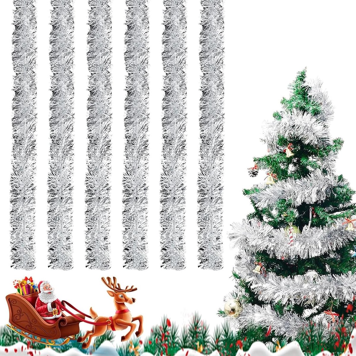 Dailygoods- Lametta kerstboom - 6 stuks - vormbaar - glanzend - zilverkleurig - kerstdecoratie - ideaal voor knutselwerk - Kerstslinger