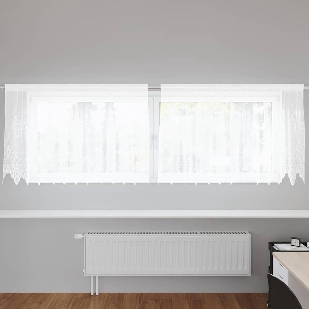 Kanten gordijn met gordijnen bloemen wit 80 x 300 cm polyester, geborduurde voile gordijnen voor landhuisstijl woonkamer slaapkamer bruiloftsdecoratie 4107891