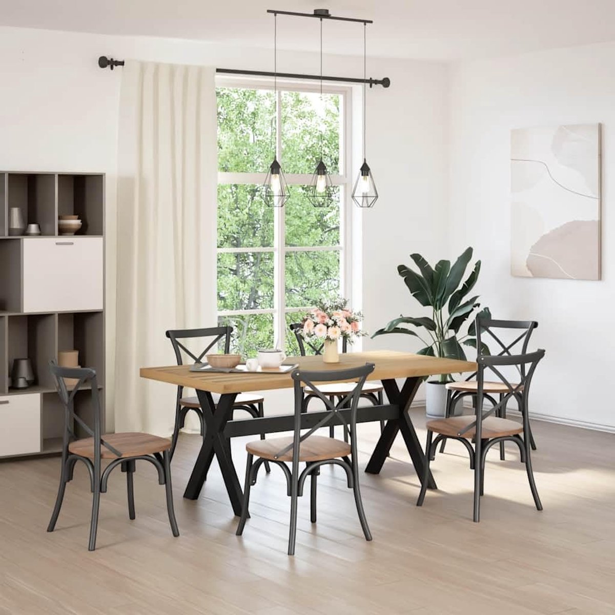 Eettafel NOAIN X-vormige poten eetkamer tafel eettafel voor keuken 180x90x75 cm massief grenen