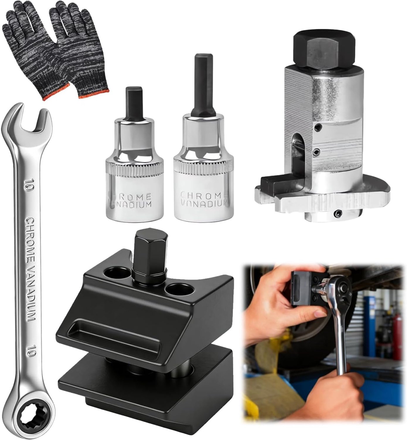 Strut Spreader Tool 4-delig - Versterkt staal - Inclusief handschoenen en sleutel - Ideaal voor schokdempers - ShopVlot