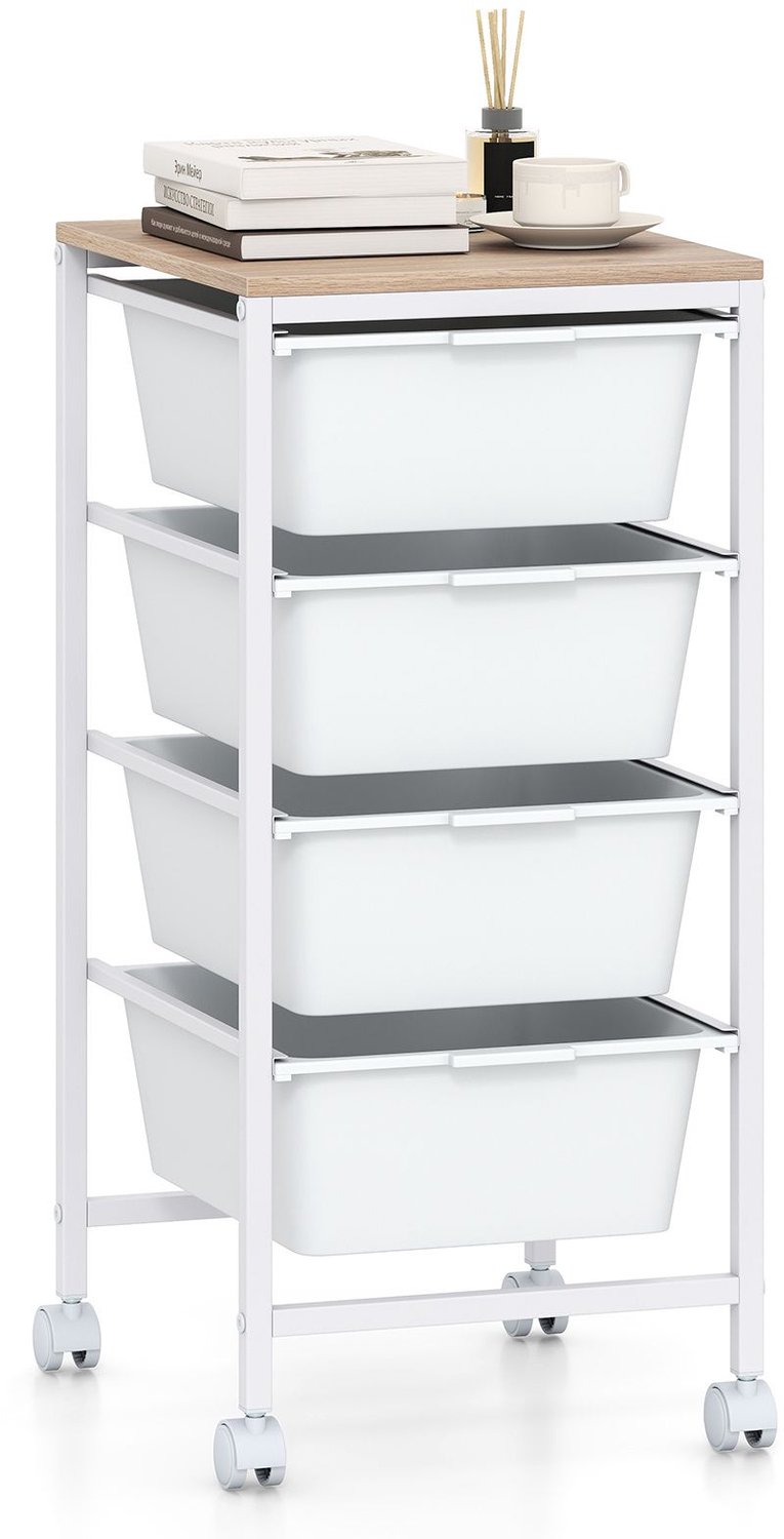 SureDeal® - Dressoir - Rollwagen - Lades Kunststof - Wieltjes Wit - 37x32,5x71 cm - Wit