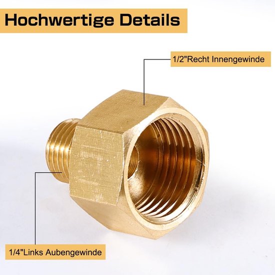 SnelShoppen - 2 Stuks Gas Adapters 1/2 Inch naar 1/4 Inch - Gasfles Adapter 1/2 IG x 1/4 AG - Gas Slang Adapter Connector voor Gasfornuis, Camping Kok — afbeelding 5