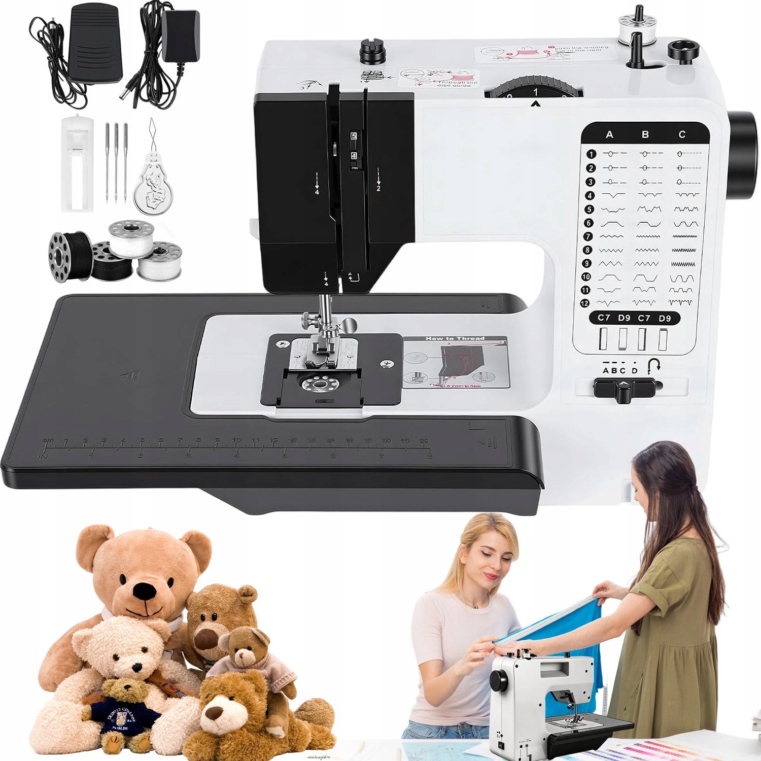 Kleine Naaimachine - Elektrische Naaimachine - Multifunctionele Naaimachine - 38x19x26cm - 38 Steektypen - LED Verlichting - met Voetpedaal - Draagbaar Sewing Machine - Voor Beginners & Thuisgebruik