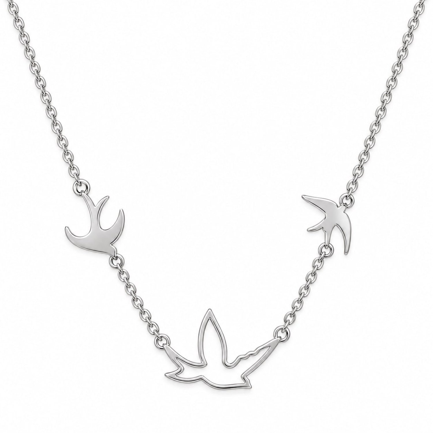 Zwaluw ketting met drie vogels - Dames Ketting - 43 cm - 925 Zilver - Zilverkleurig