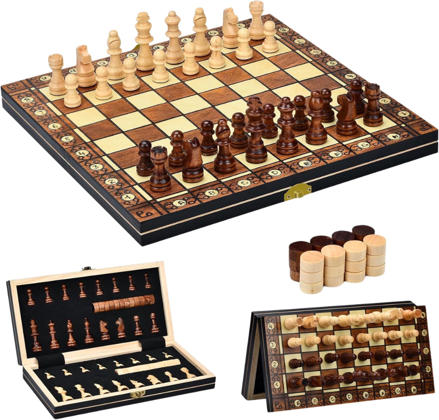 Verte - Magnetisch Schaakbord - Houten 2-In-1-Schaakspel - Met Opbergruimte - Opvouwbaar - Voor Feestjes - Gezinsactiviteiten - Reisschaakspel - Schaakspel Voor Kinderen - 29 X 29 Cm