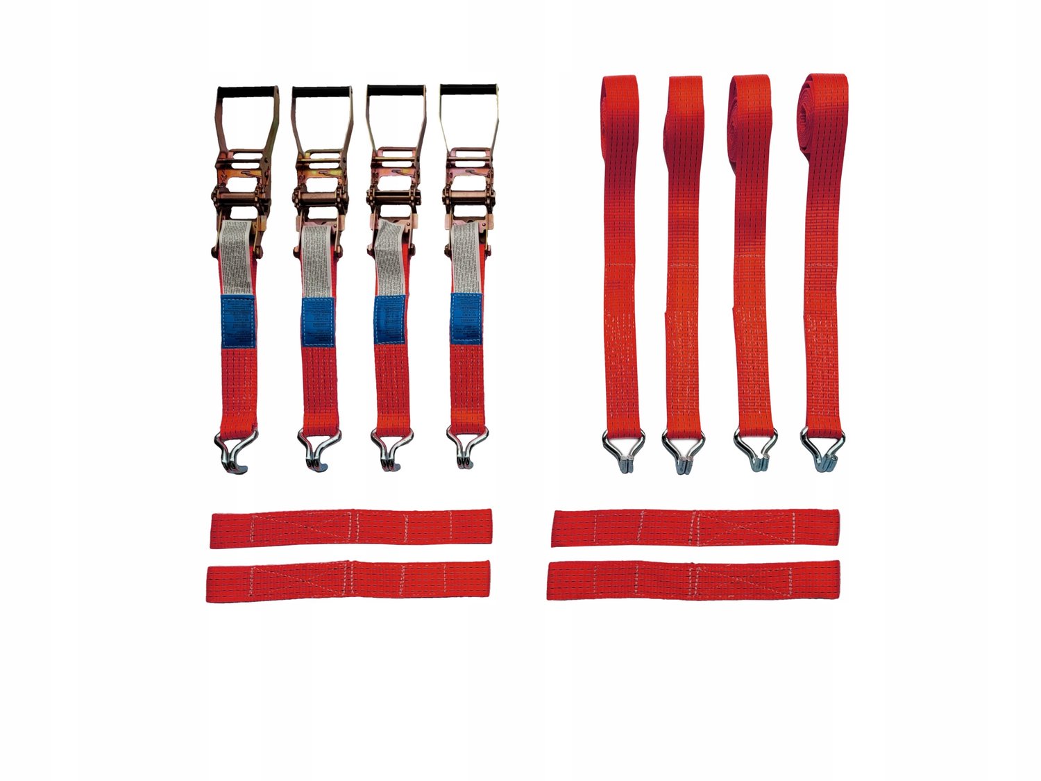 4x Spanbanden met Sjorogen, 4T/3M/50mm, Rode Haken