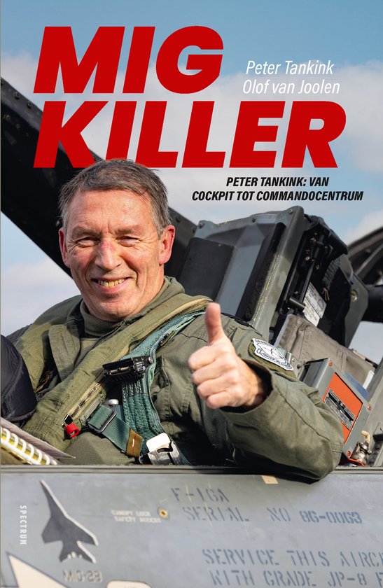 Man in militair F-16 cockpit geeft duim omhoog. Titel 'MIG KILLER' in rode letters.