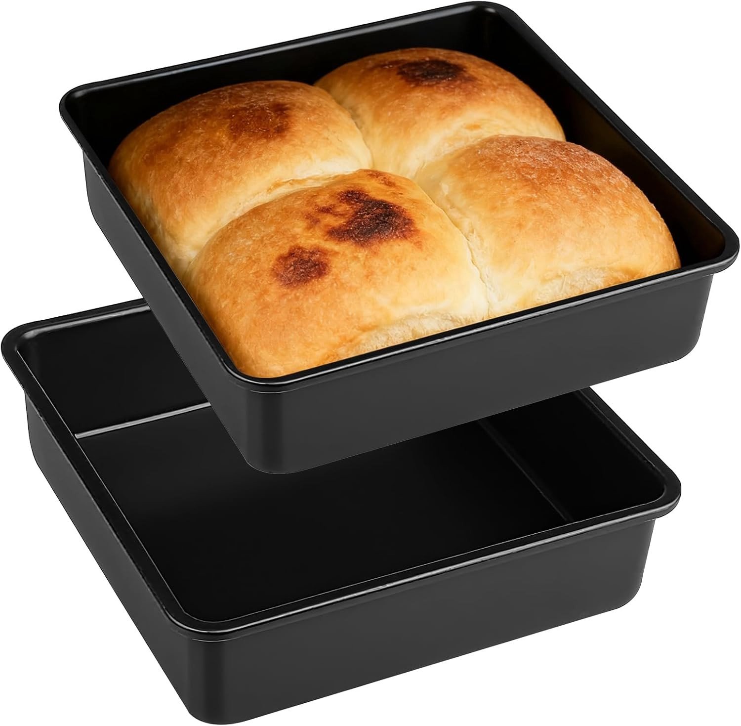 Vierkante Bakvorm Set van 2 - Zwart - 19 x 19 x 5 cm - Koolstofstaal met Antiaanbaklaag - Voor Taart, Brownies en Lasagne