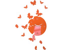 FLEXISTYLE Grote moderne wandklok vlinder rond 30cm, 15 vlinders, woonkamer, slaapkamer, kinderkamer, product gemaakt in de EU (oranje)