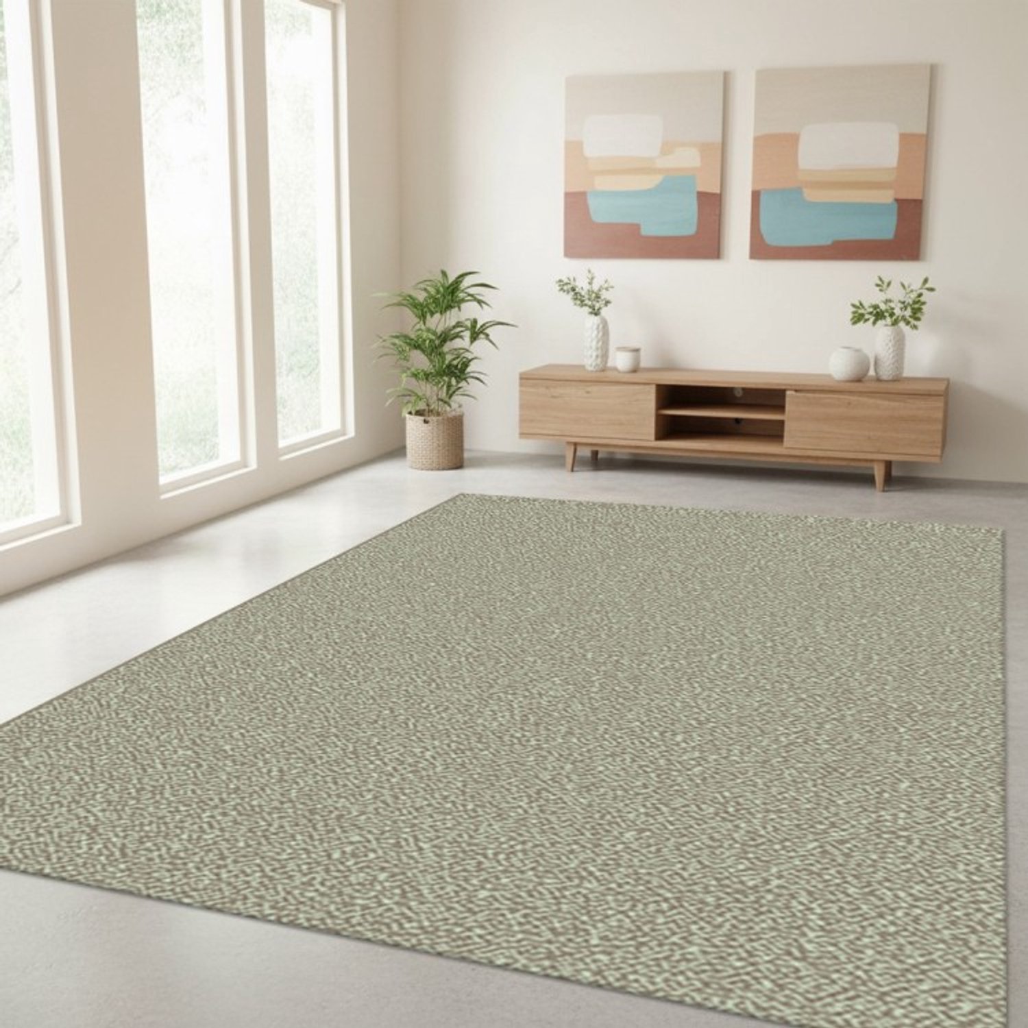 TapisTrend Designer tapijt Bruin 160 cm rond Modern, effen vloerkleed met een gespikkeld effect voor de woonkamer, slaapkamer en eetkamer