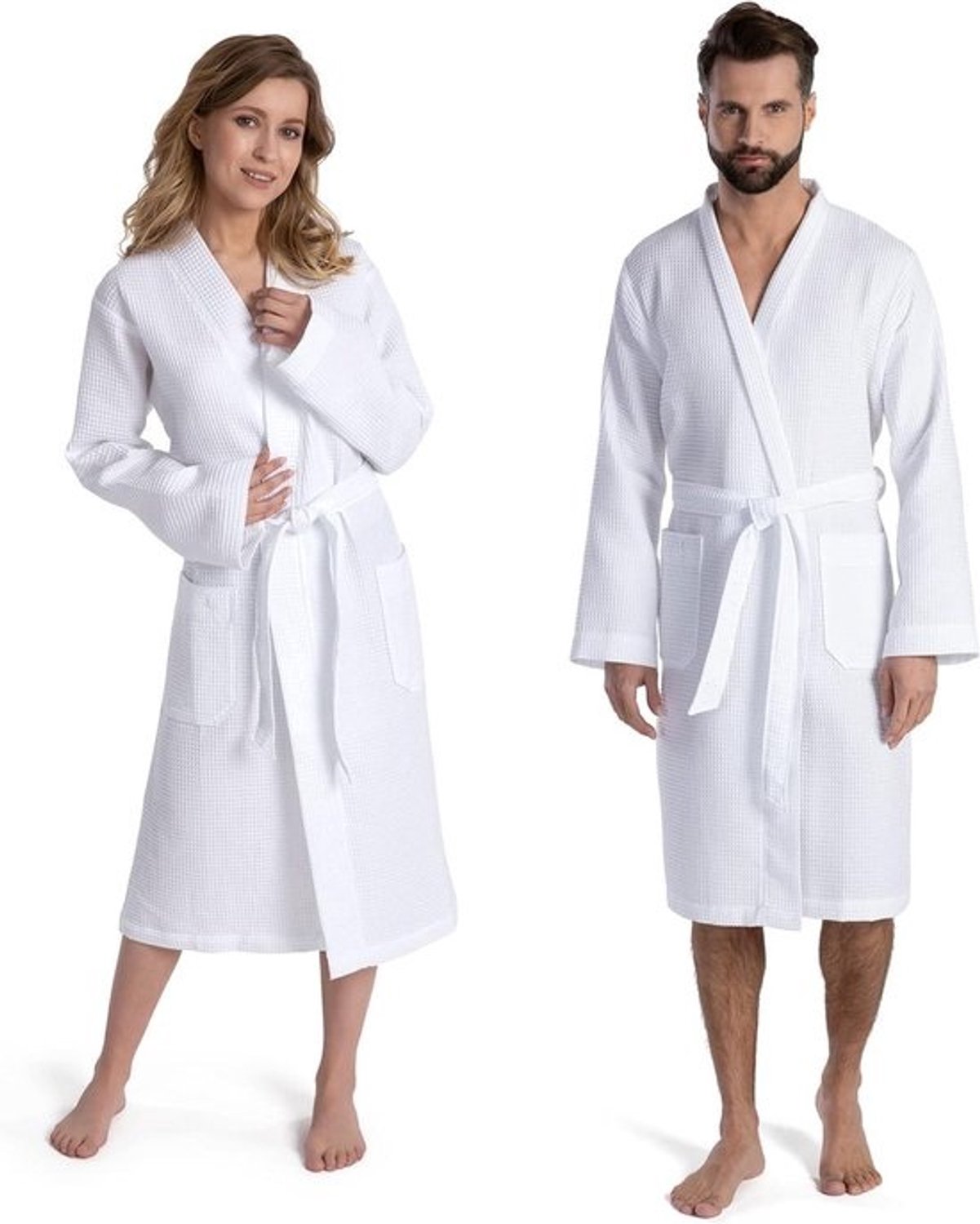 Lichte Kimono - Badjas Wafel - Reizen Ontspannen - Oeko-Tex Gecertificeerd - Lengte 110 cm - Sneeuw