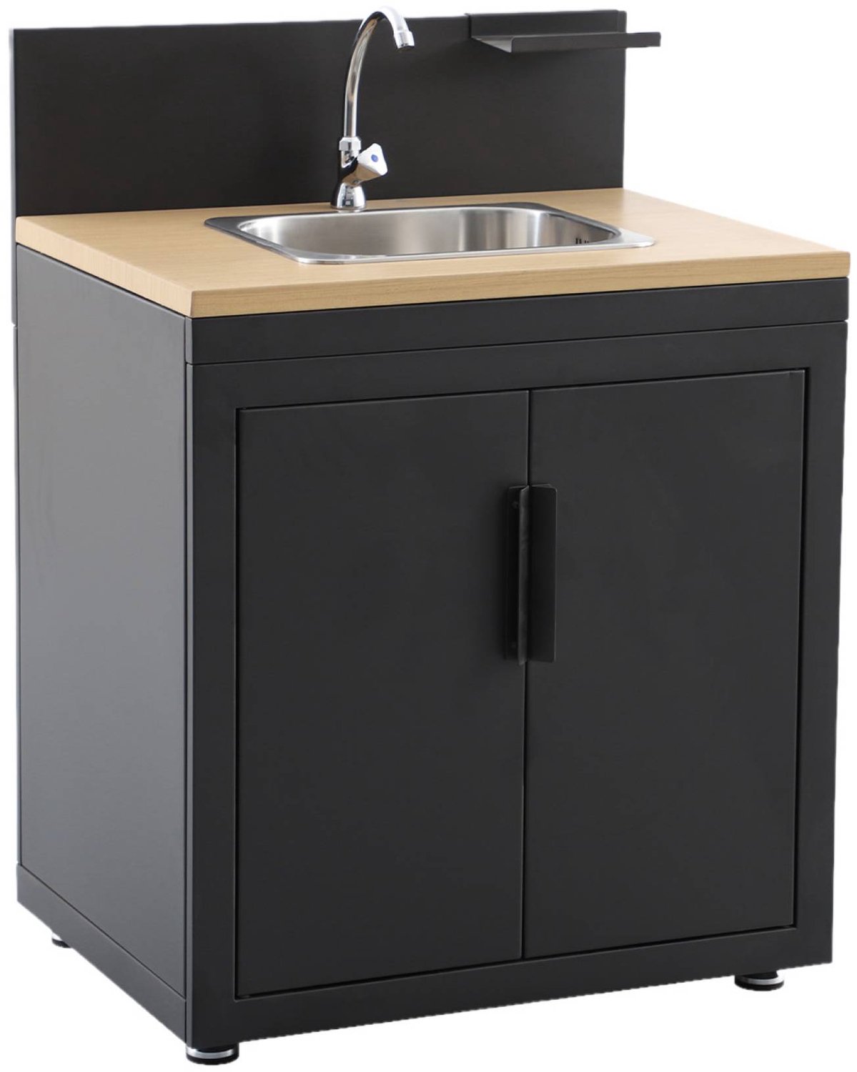 sweeek - Buitenkeuken module gootsteen 2 deuren klein plankje staal en houtdecor l80cm - milos