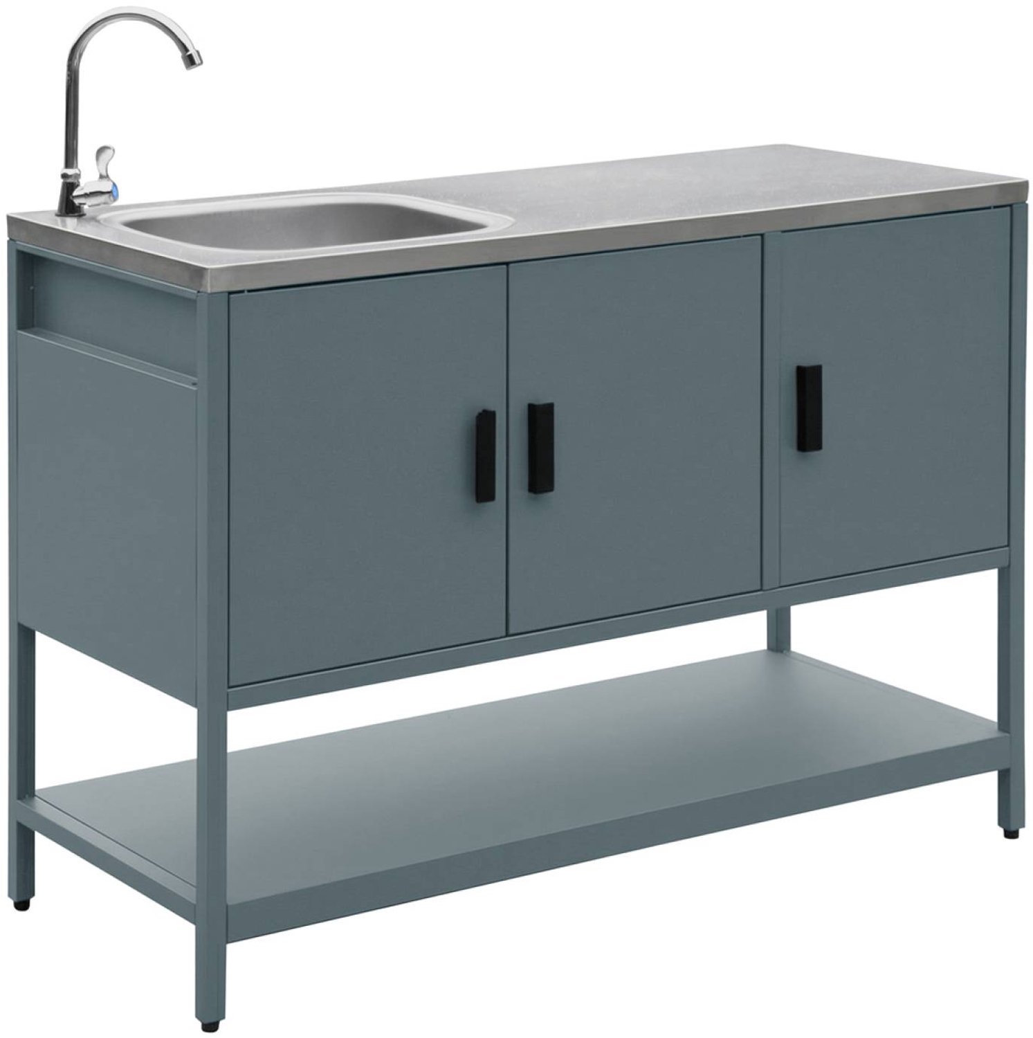 sweeek - Buitenkeukenmodule met gootsteen 3 deuren en 1 plank staal 120x51x112,5 cm - naxos