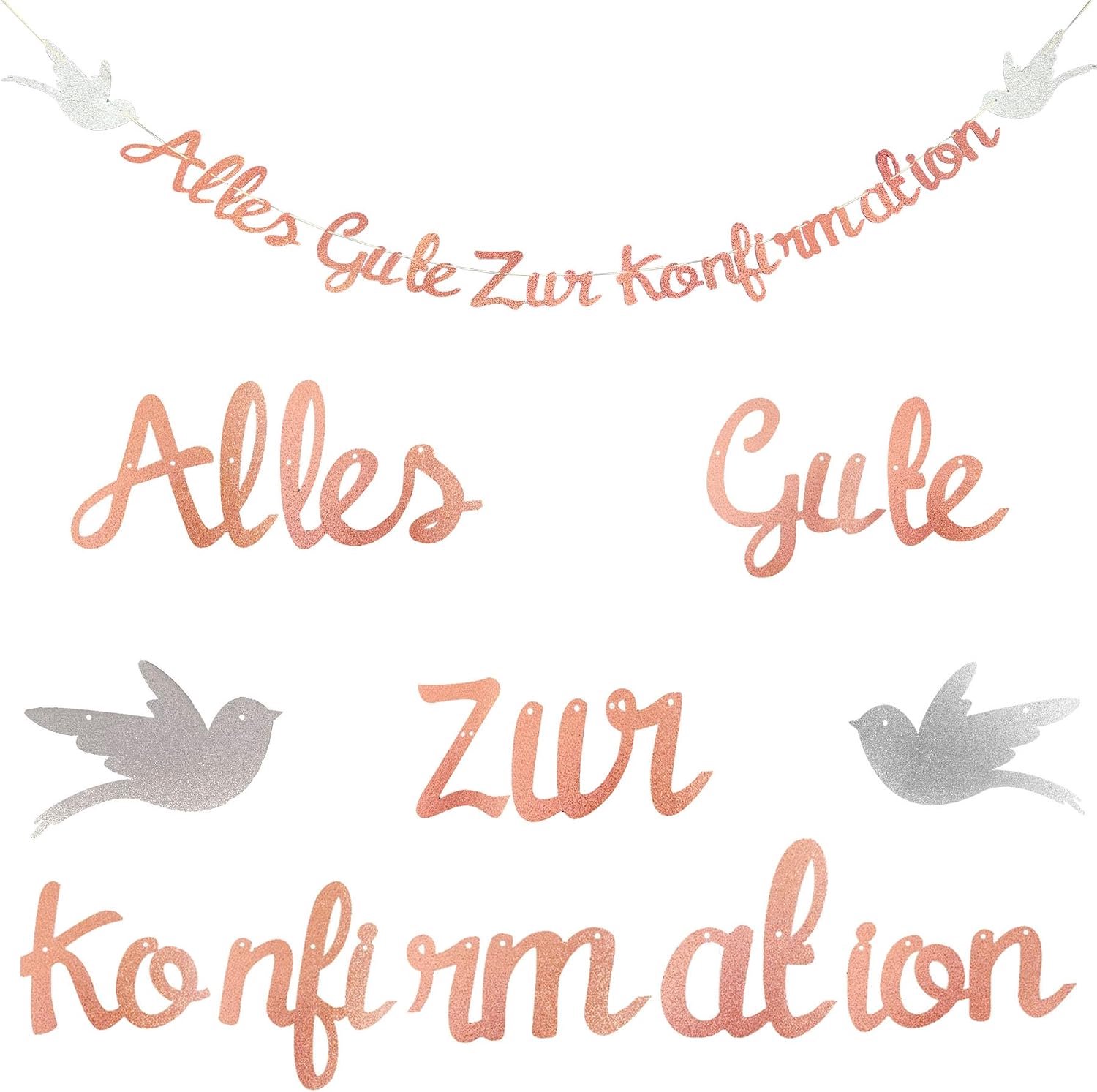 Garland voor communie 2,15 m - goud glitter - roze karton - feestelijke decoratie voor doopfeest - ShopVlot