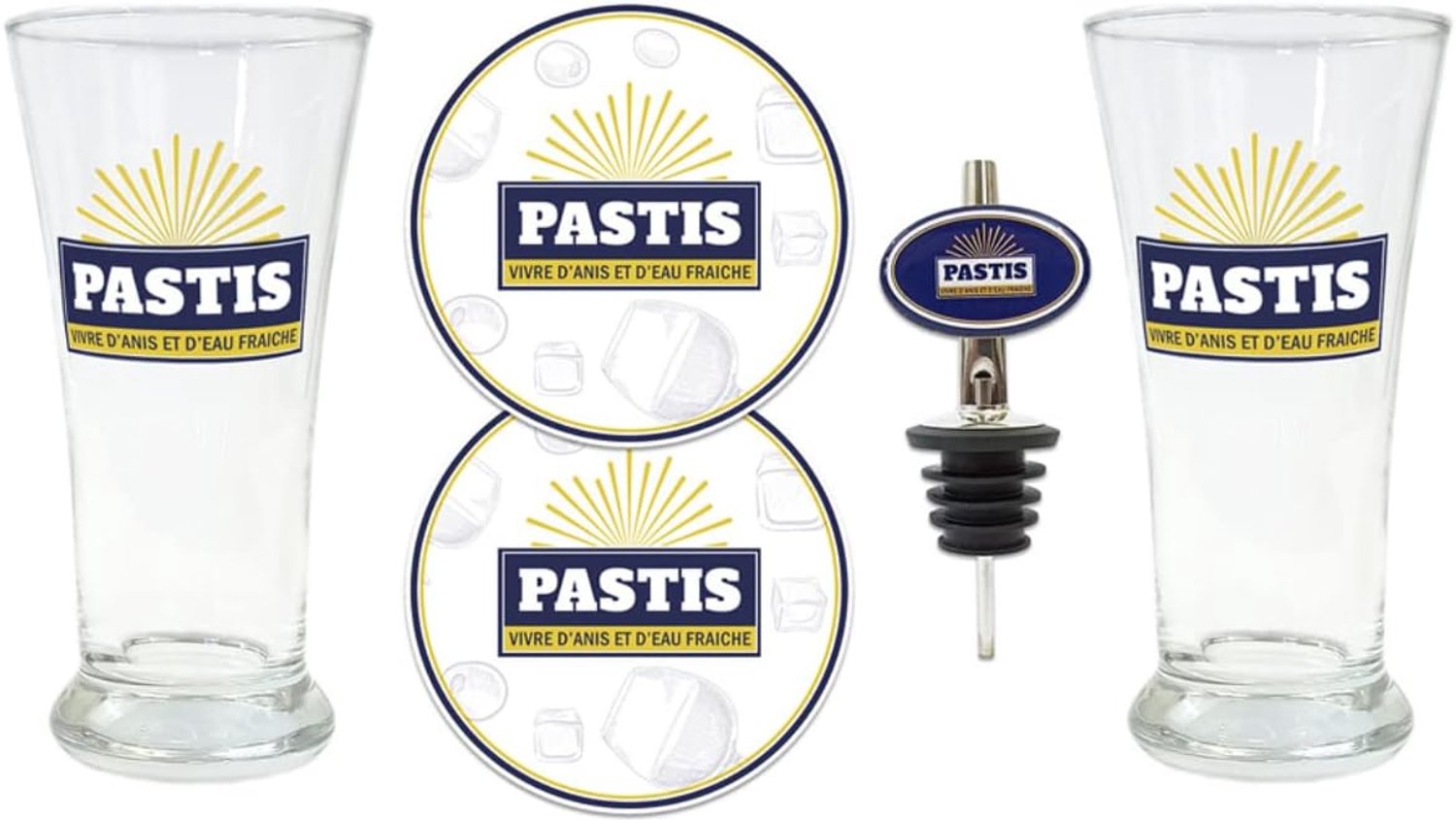 Pastis set 2 glazen - met coasters en schenktuit - perfect voor een gezellige avond - ShopVlot