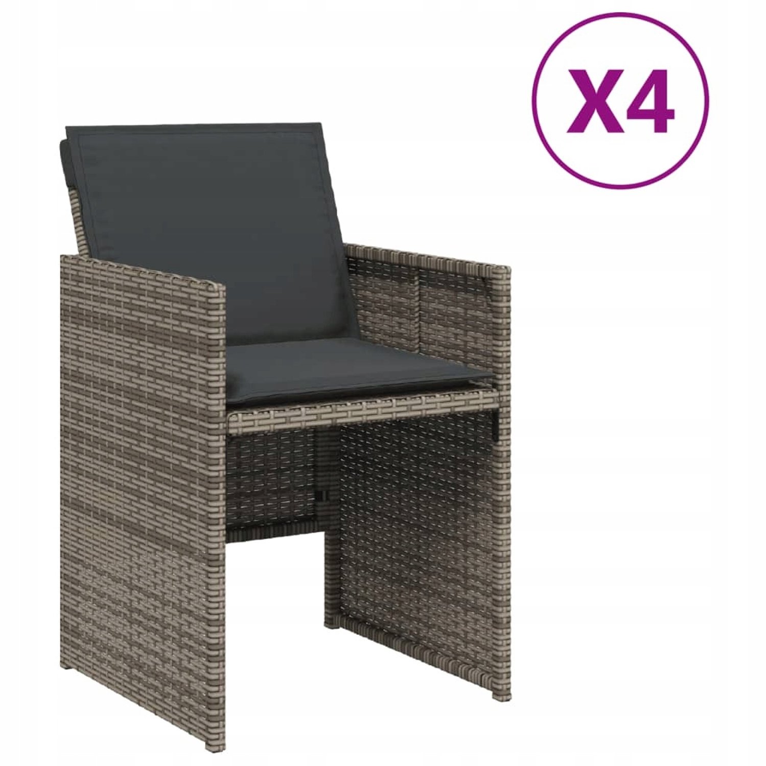 4x Tuinstoel Rotan PE - Comfortabel & Opvouwbaar - Grijs