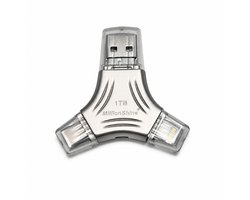 4-in-1 Triangle 1TB Dual Geheugenstick -USB-A, USB-C, Micro USB & Lightning - 400Mbps - Luxe design